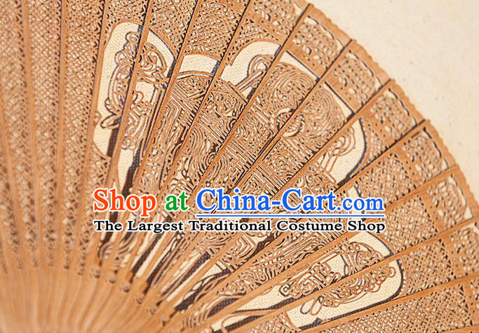 Traditional Chinese Hand Carving Censer Sandalwood Fan China Accordion Folding Fan Oriental Fan