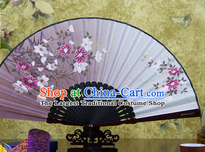 Traditional Chinese Printing Sakura Lilac Flax Fan China Bamboo Accordion Folding Fan Oriental Fan