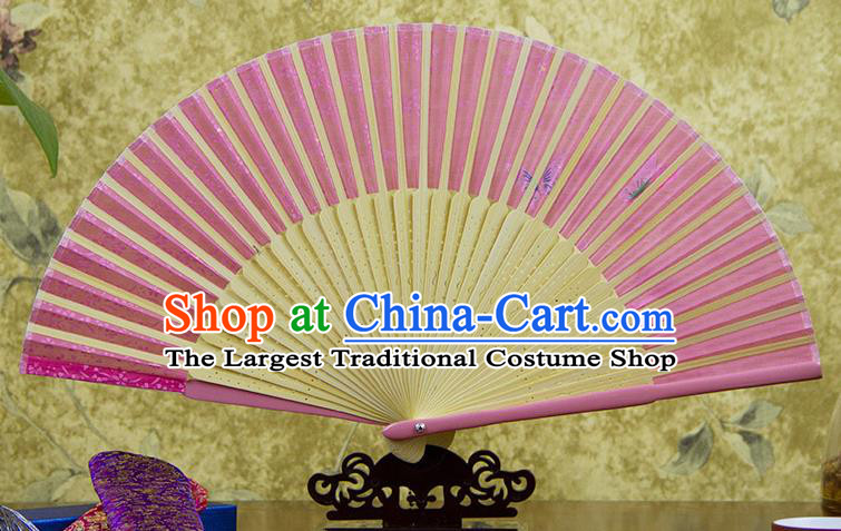 Traditional Chinese Printing Butterfly Pink Silk Fan China Bamboo Accordion Folding Fan Oriental Fan