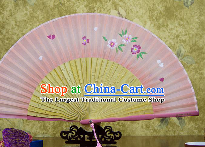 Traditional Chinese Printing Sakura Pink Silk Fan China Bamboo Accordion Folding Fan Oriental Fan