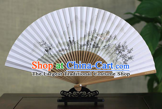 Traditional Chinese Ink Painting Mountain Peak Art Paper Fan China Bamboo Accordion Folding Fan Oriental Fan