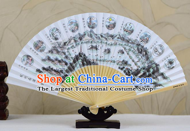 Traditional Chinese Ink Painting West Lake Landscape Art Paper Fan China Bamboo Accordion Folding Fan Oriental Fan