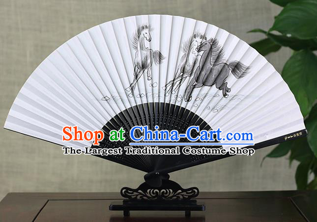 Traditional Chinese Ink Painting Horses Landscape Art Paper Fan China Bamboo Accordion Folding Fan Oriental Fan