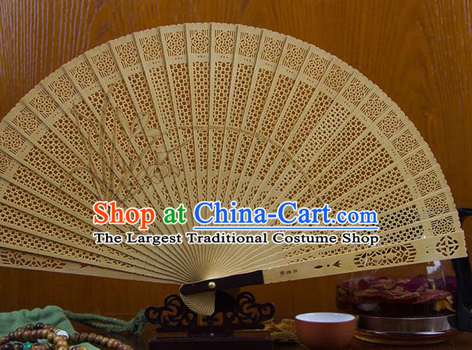 Traditional Chinese Hand Carving Orchid Sandalwood Fan China Wood Accordion Folding Fan Oriental Fan
