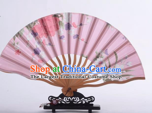 Traditional Chinese Printing Butterfly Flower Pink Silk Fan China Bamboo Accordion Folding Fan Oriental Fan