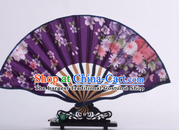 Traditional Chinese Printing Sakura Purple Silk Fan China Bamboo Accordion Folding Fan Oriental Fan