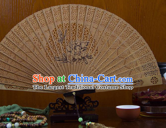 Traditional Chinese Hand Painting Peony Sandalwood Fan China Accordion Folding Fan Oriental Fan