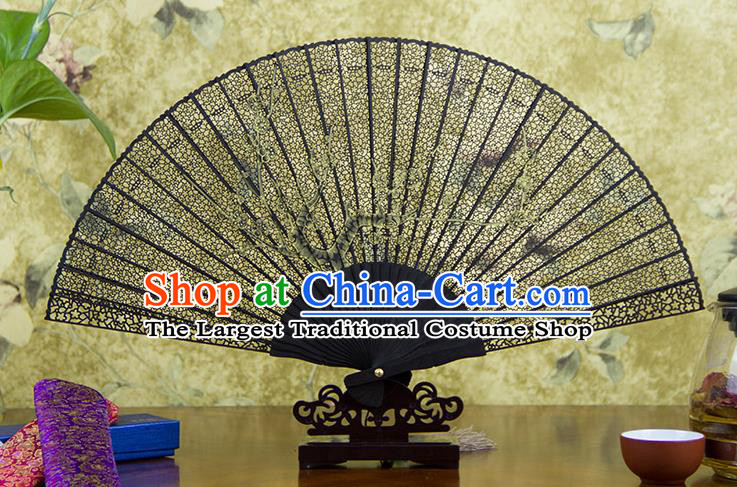 Traditional Chinese Hand Painting Pink Plum Blossom Ebony Fan China Accordion Folding Fan Oriental Fan