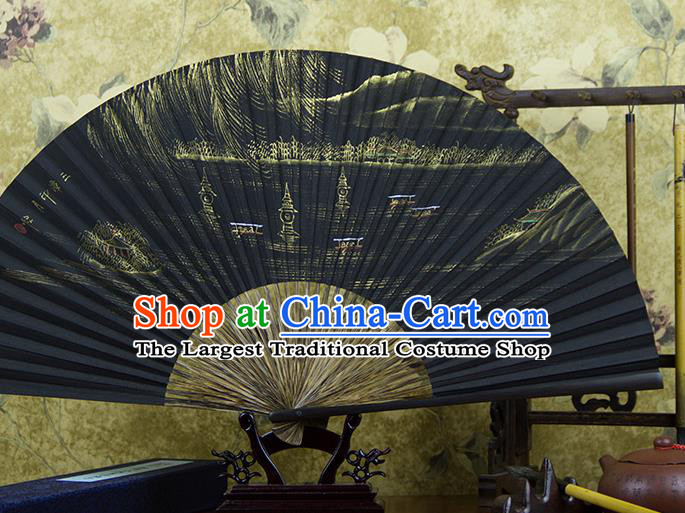 Traditional Chinese Hand Painting Three Pools Mirroring the Moon Mulberry Paper Fan China Accordion Folding Fan Oriental Fan