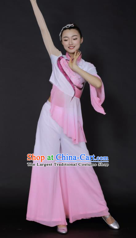 Chinese Traditional Fan Dance Yangko Pink Outfits Folk Dance Stage Performance Costume for Women
