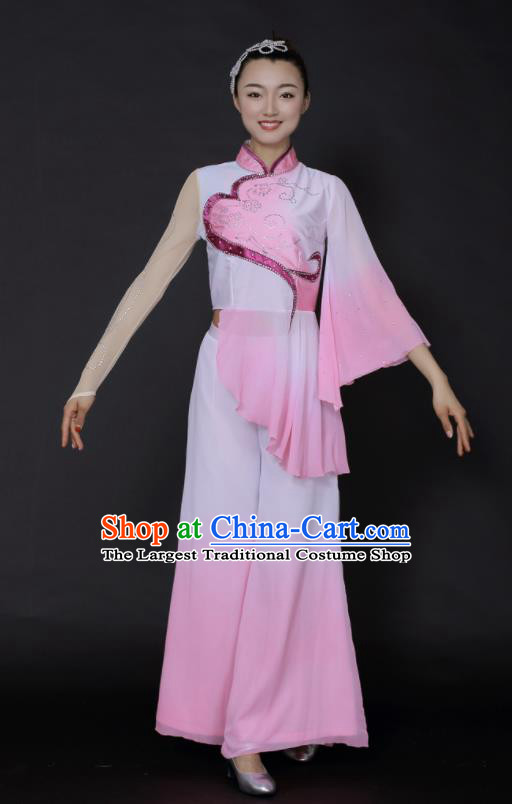 Chinese Traditional Fan Dance Yangko Pink Outfits Folk Dance Stage Performance Costume for Women
