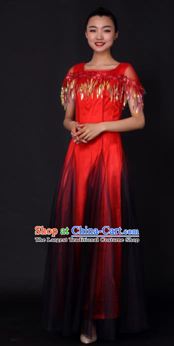 Professional Modern Dance Red Dress Opening Dance Chorus Stage Performance Costume for Women