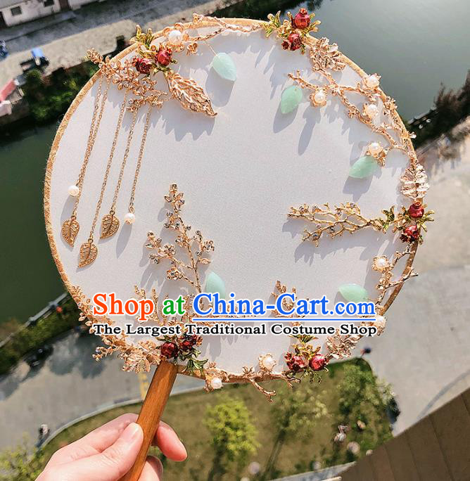 Chinese Traditional Hanfu Silk Palace Fans Classical Wedding Round Fan for Women