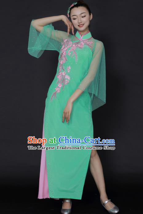 Chinese Classical Dance Green Dress Traditional Fan Dance Stage Performance Costume for Women