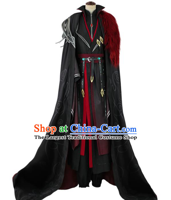 Traditional Chinese Cosplay Royal Highness Black Costume Ancient Swordsman Hanfu Clothing for Men