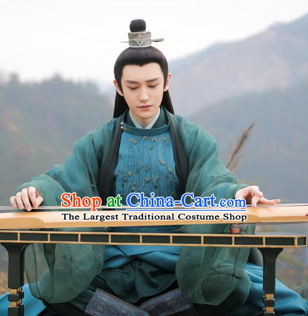 Chinese Ancient Swordsman Xie Huan Historical Television Bloody Romance Qu Chuxiao Costume and Headpiece for Men