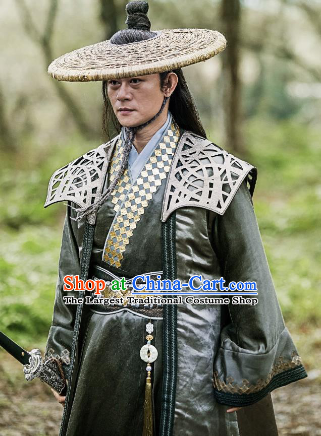 Chinese Ancient Swordsman Historical Television Bloody Romance Costume and Hat Complete Set for Men