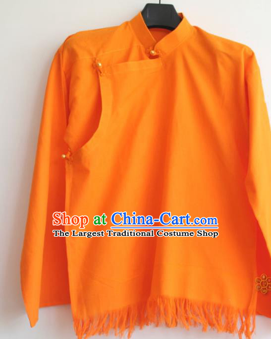 Chinese Tibetan Buddhism Orange Shirt Traditional Monk Upper Outer Garment for Men