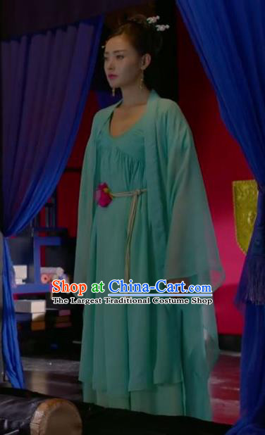 Chinese Ancient Crown Princess Green Hanfu Dress Drama Go Princess Go Costume and Headpiece for Women
