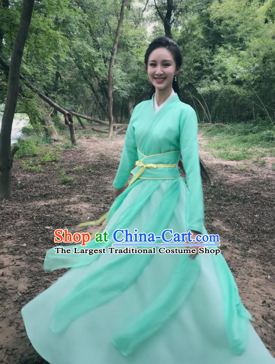 Chinese Ancient Princess Green Hanfu Dress Drama Legend of Yun Xi Costume and Headpiece for Women