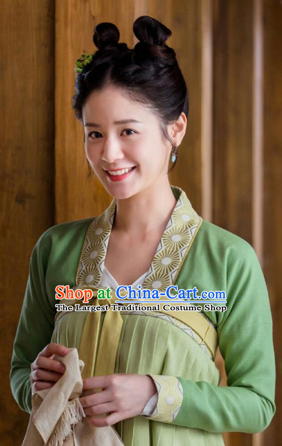 Drama Miss Truth Chinese Ancient Maidservants Wan Lv Dress Tang Dynasty Costume and Headpiece for Women