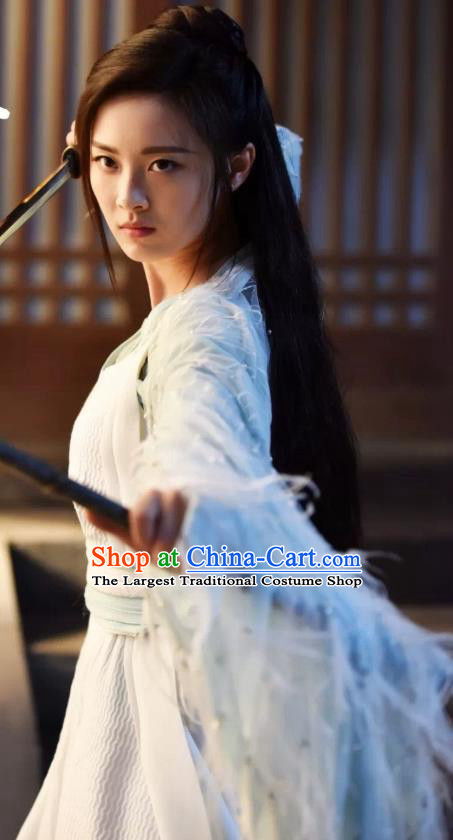 Chinese Ancient Female Swordsman Murong Jiu Hanfu Dress Drama Handsome Siblings Costume and Headpiece for Women