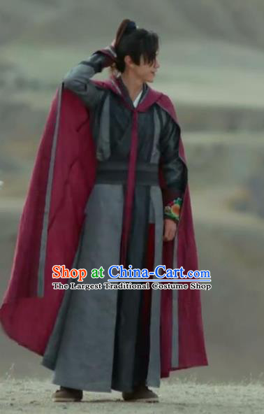 Chinese Ancient Young Swordsman Xiao Yuer Grey Clothing Historical Drama Handsome Siblings Costume and Headpiece for Men