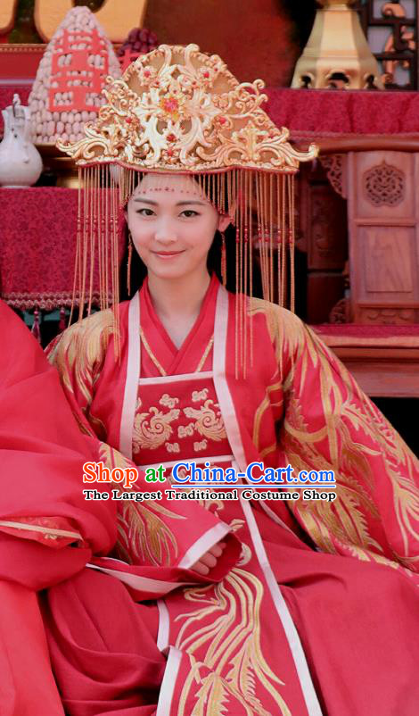 Chinese Ancient Wedding Red Hanfu Dress Drama Handsome Siblings Costume and Headpiece for Women
