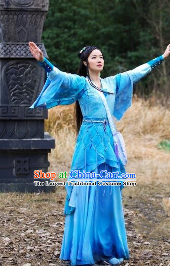 Chinese Historical Drama The Legend of Zu Ancient Magic Swordsman Su Yin Blue Costume and Headpiece for Women