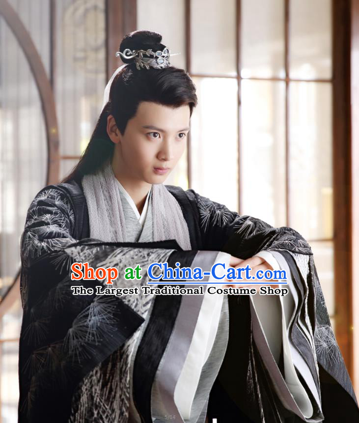 Chinese Ancient Adviser Liu Shang Black Clothing Historical Drama The Eternal Love Costume and Headwear for Men