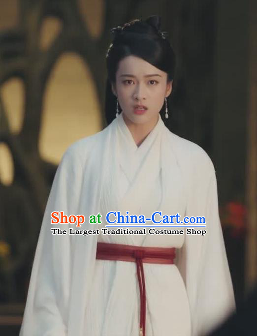 Chinese Ancient Princess Rong Le White Historical Drama Princess Silver Costume and Headpiece for Women