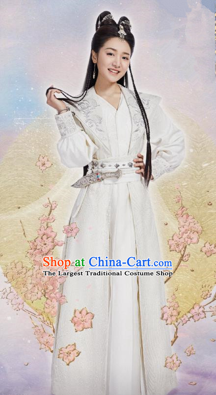 Chinese Ancient Female Swordsman Li Mingyue White Hanfu Dress Historical Drama The Love By Hypnotic Costume and Headpiece for Women
