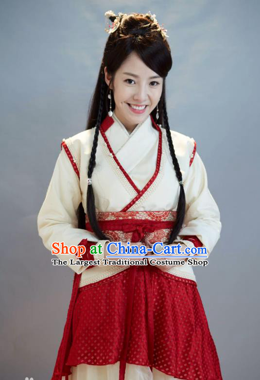 Chinese Ancient Slave Girl Sang Sang Dress Historical Drama Cinderella Chef Costume and Headpiece for Women