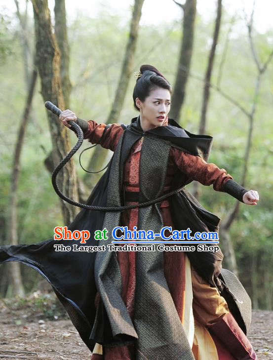 Chinese Ancient Tang Dynasty Female Swordsman Ming Hui Dress Historical Drama An Oriental Odyssey Costume and Headpiece for Women
