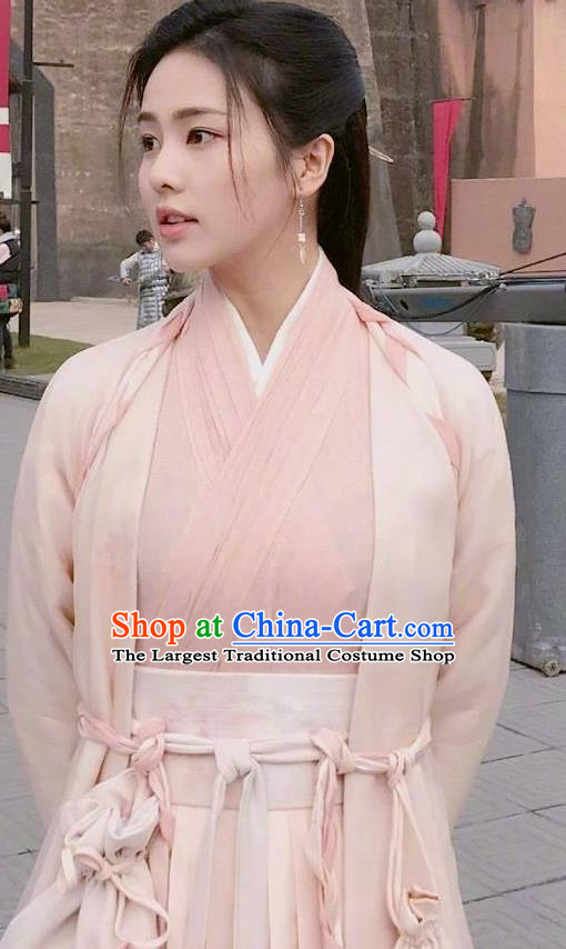 Chinese Ancient Zhou Dynasty Pink Hanfu Dress Historical Drama King Is Not Easy Swordswoman Da Xi Costumes and Hairpin