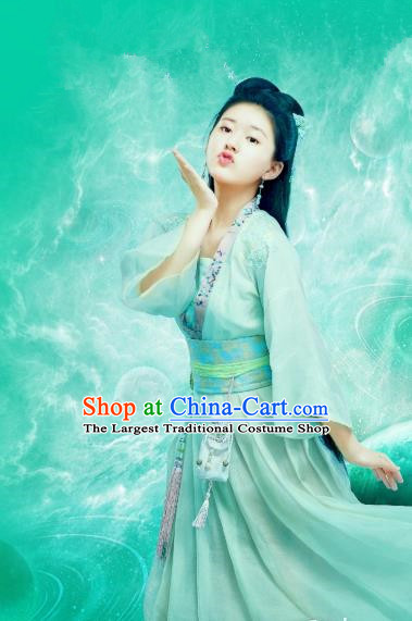 Chinese Ancient Fairy Historical Costumes and Hair Crown Drama Oh My Emperor Luo Feifei Green Hanfu Dress