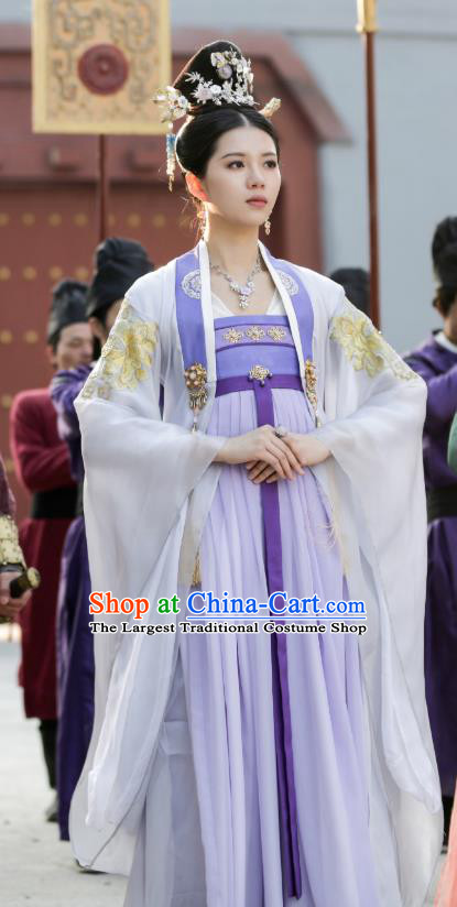 Chinese Ancient Princess Consort Historical Costumes and Hairpins Drama Tang Dynasty Tour Su Wan Purple Hanfu Dress