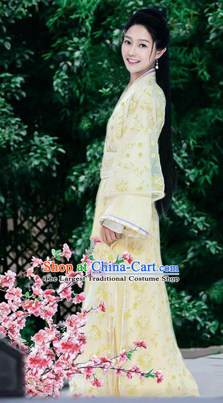 Chinese Ancient Young Lady Historical Costumes Drama Princess at Large Ji Xianyun Yellow Hanfu Dress