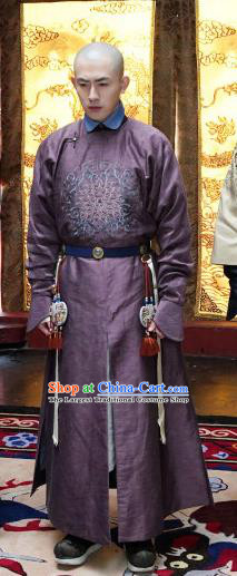 Chinese Ancient Manchu Fourteen Prince Aisin Gioro Yinti Garment Costumes Drama Dreaming Back to the Qing Dynasty Purple Gown Apparels