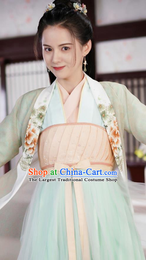 Chinese Ancient Princess Garment Green Dress and Hair Jewelries Drama To Get Her Court Lady Lin Zhengzheng Apparels Costumes