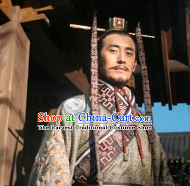 Chinese Ancient Tang Dynasty Costumes Emperor Apparels Garment and Hairdo Crown Drama Control by Zhen Guan Li Shimin Costume