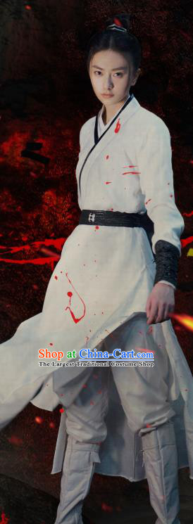 Chinese Ancient Female Swordsman White Garment Drama Sansheng Sanshi Pillow Eternal Love of Dream Demon Clan Min Su Costumes