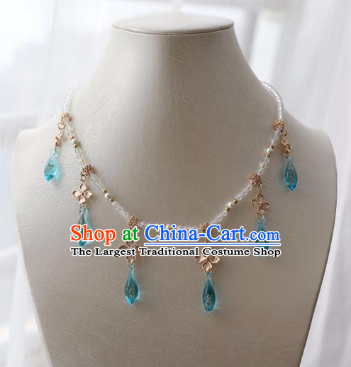 Chinese Ancient Princess Blue Crystal Necklace Women Accessories Tassel Necklet Jewelry