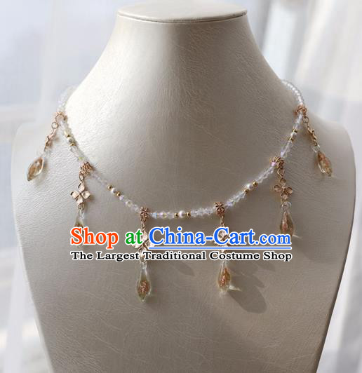 Chinese Ancient Princess Yellow Crystal Necklace Women Accessories Tassel Necklet Jewelry