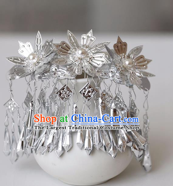 Chinese Ancient Hanfu Argent Tassel Flowers Hair Clip Hairpin Women Hair Accessories Headwear