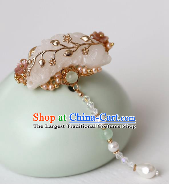 Chinese Ancient Ming Dynasty Golden Hair Claw Headwear Women Hair Accessories Jade Hair Stick