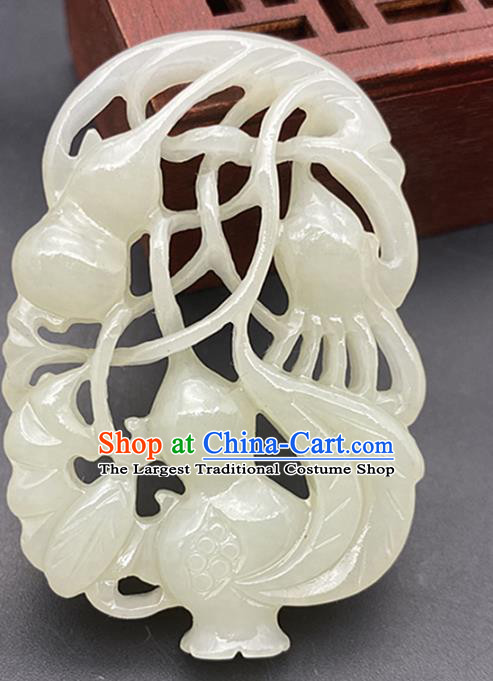 Chinese Ancient Carving Calabash Jade Necklace Accessories Jade Label Craft Hetian Jade Pendant