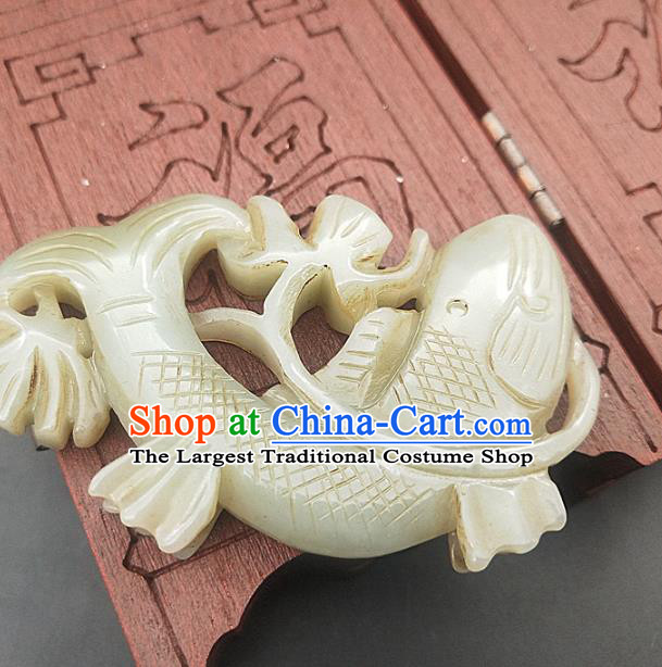 Chinese Handmade Jade Carving Carp Necklace Accessories Handgrip Craft Jade Jewelry Jade Fish Pendant