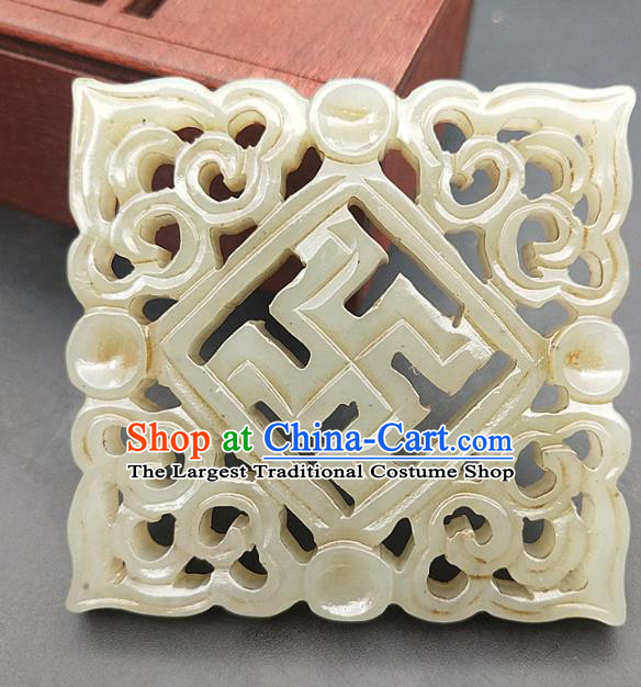 Chinese Handmade Jade Carving Lucky Necklace Accessories Handgrip Craft Jade Jewelry Jade Svastika Pendant