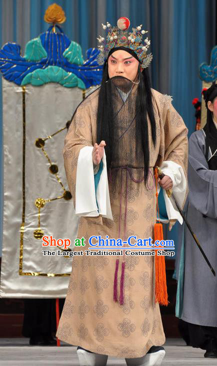Chinese Peking Opera Military Counsellor Costumes The Huarong Path Old Men Zhou Yu Apparel Garment and Hat